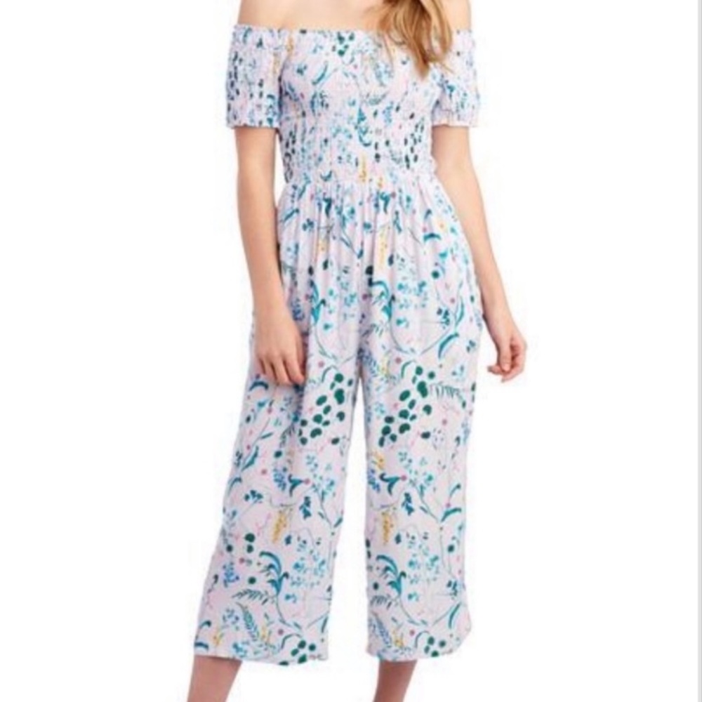 For The Republic Viscose Smocked Off The Shoulder Wide Leg Jumpsuit - pockets